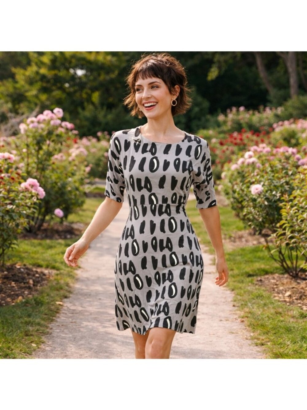 Nooworks Gray Leopard Sasha Dress A-Line Half Sleeve Women Casual Party XS